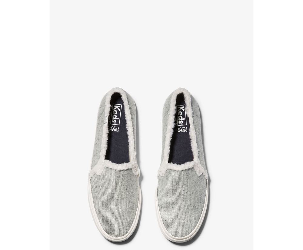 Keds Womens Slip Ons Grey - Double Decker Brushed Denim Faux Shearling - 831ARDMFS